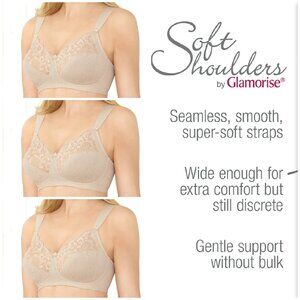 Set Of 3! 42i Glamorise SOFT SHOULDERS Bra (WIDE-STRAPS) Wireless LACE Nude NEW